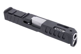 Glock 19 compatible optic-ready ported slide and barrel, black.